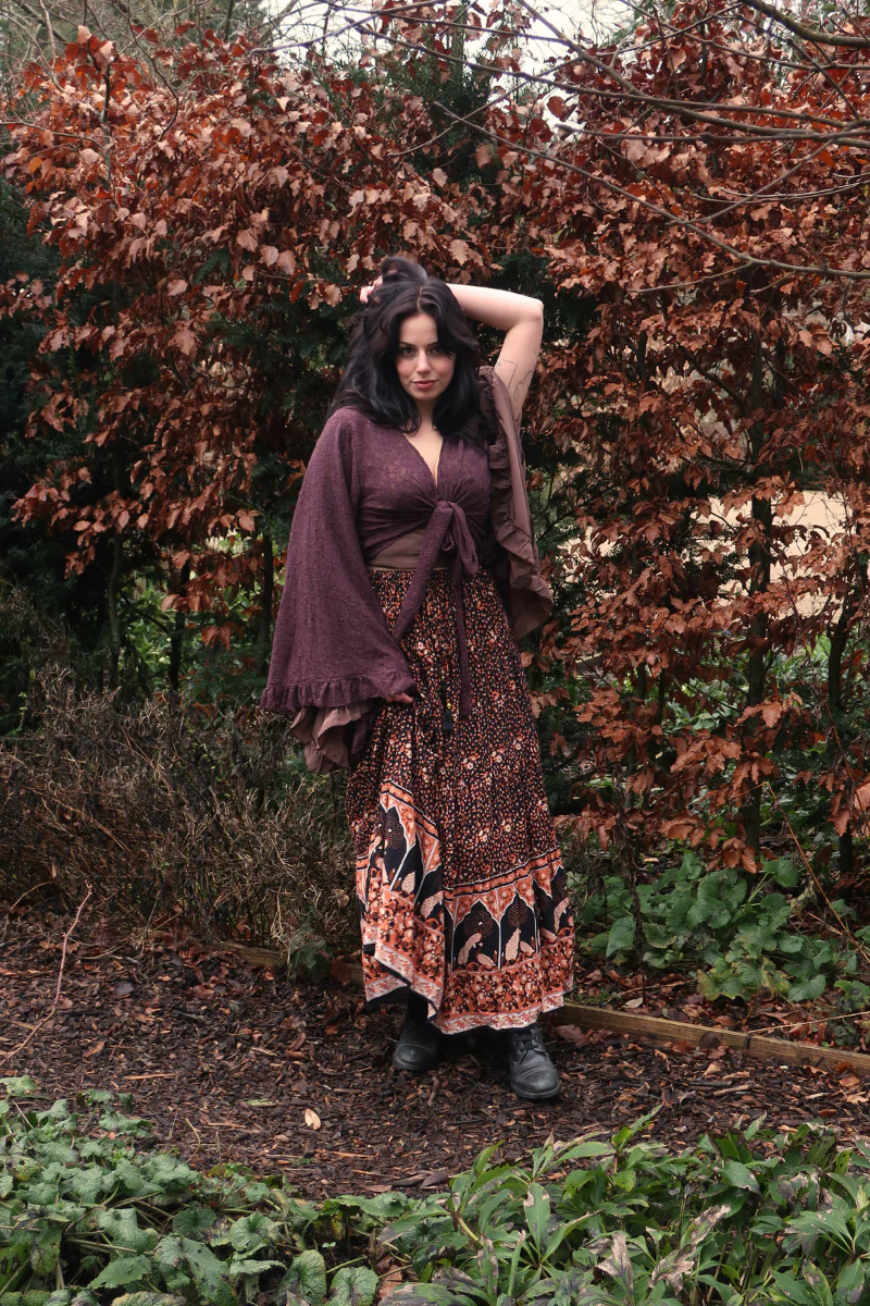Venus Wrap Top in Truffle Brown Lace - Image 5