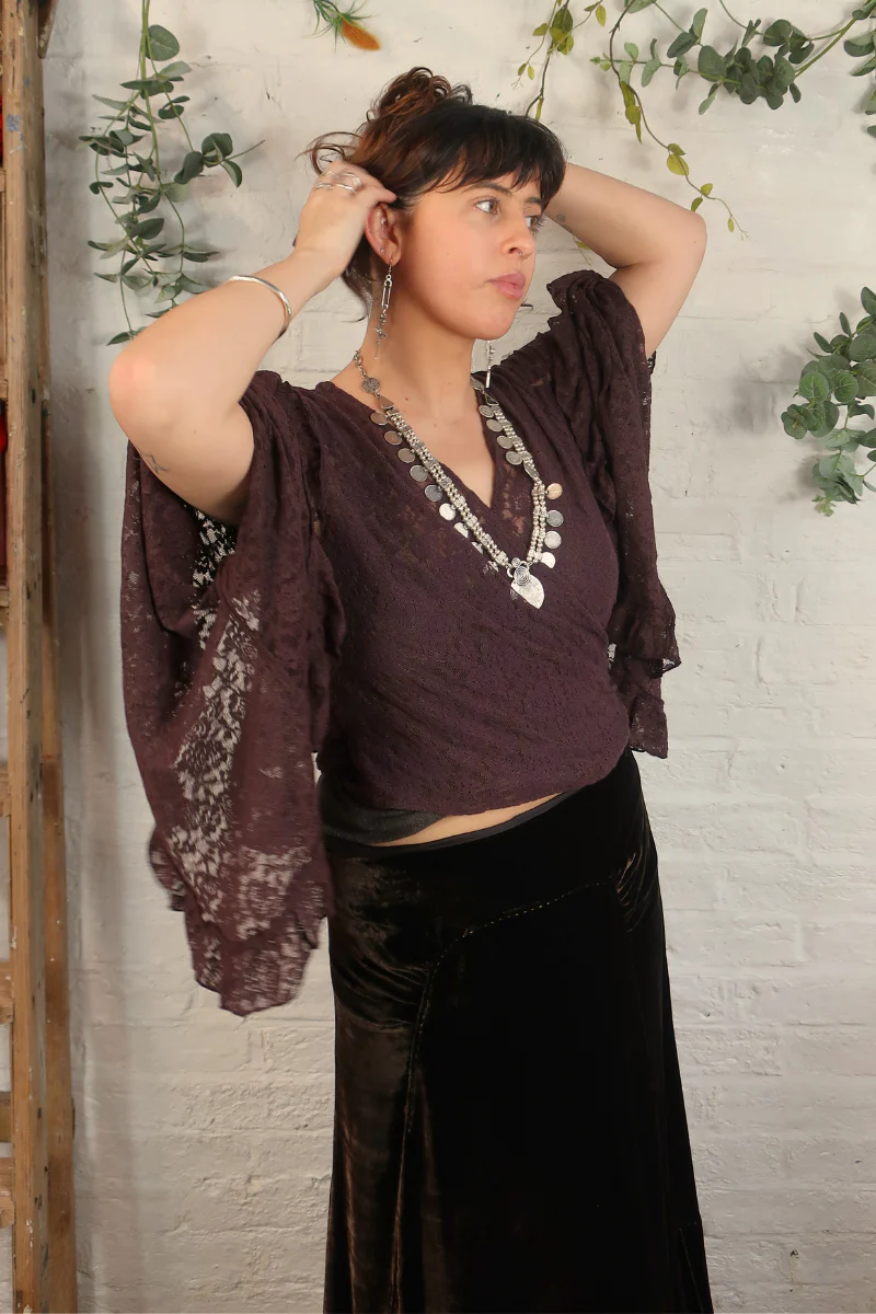 Venus Wrap Top in Truffle Brown Lace - Image 7