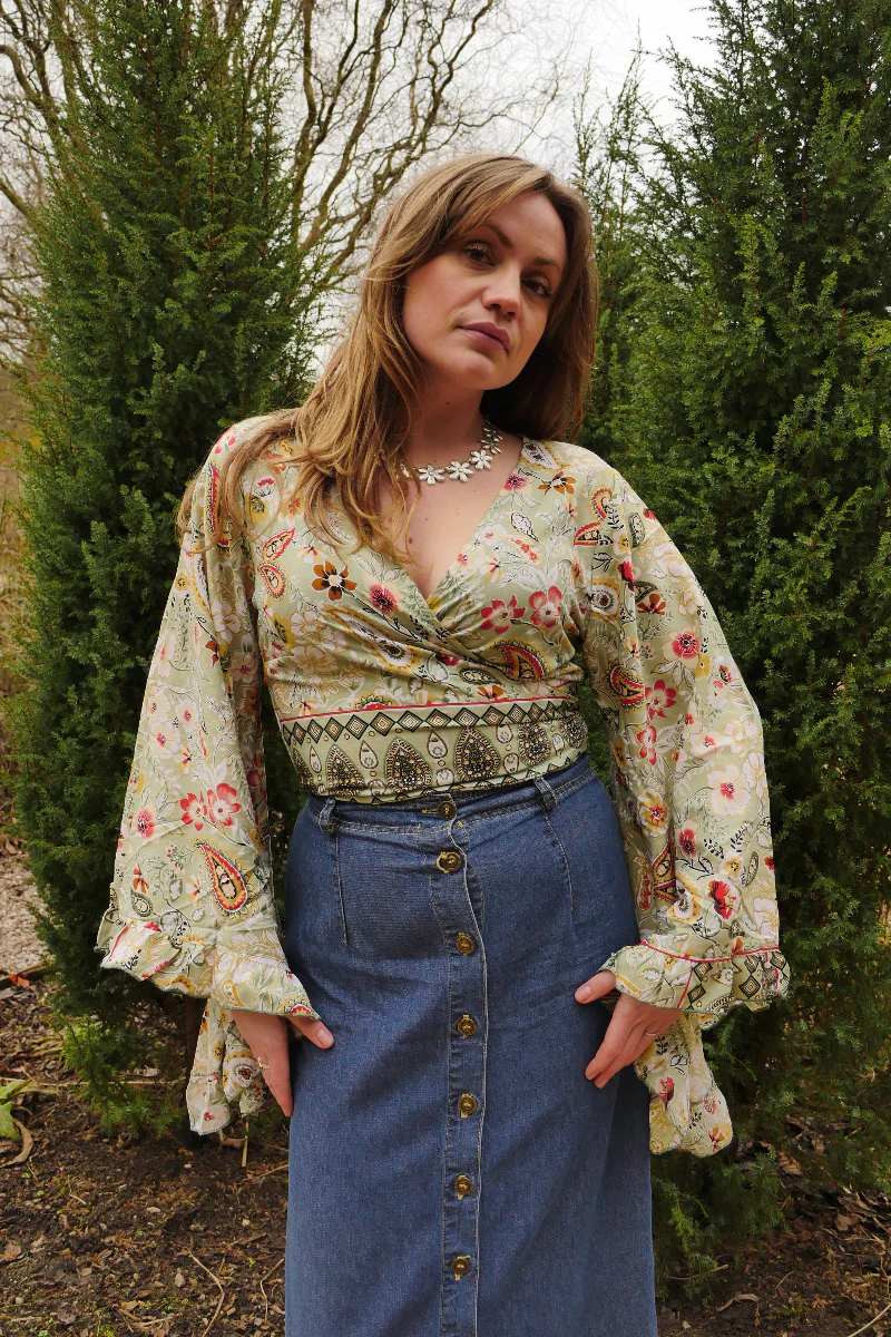 Venus Wrap Top in Porcelain Green Floral - Image 3