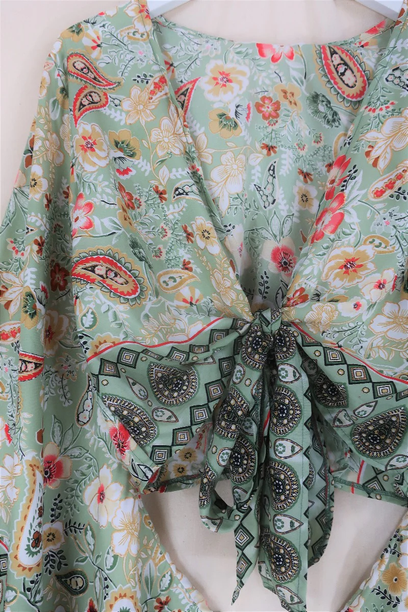 Venus Wrap Top in Porcelain Green Floral - Image 4