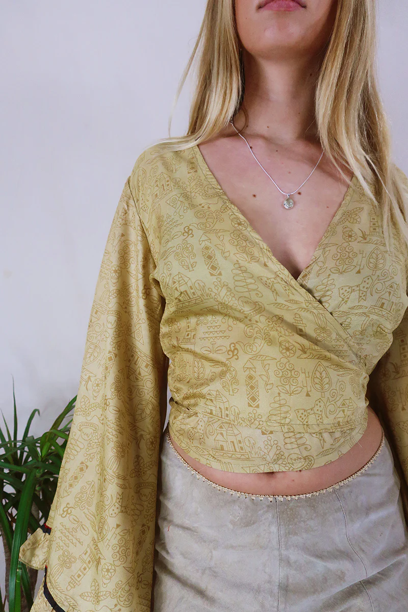 Venus Wrap Top - Golden Sands - Vintage Sari - Size S/M - Image 3