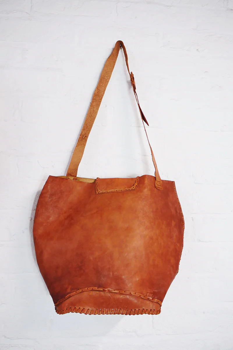 Vintage Cuban Tan Leather Bucket Tote - Image 3