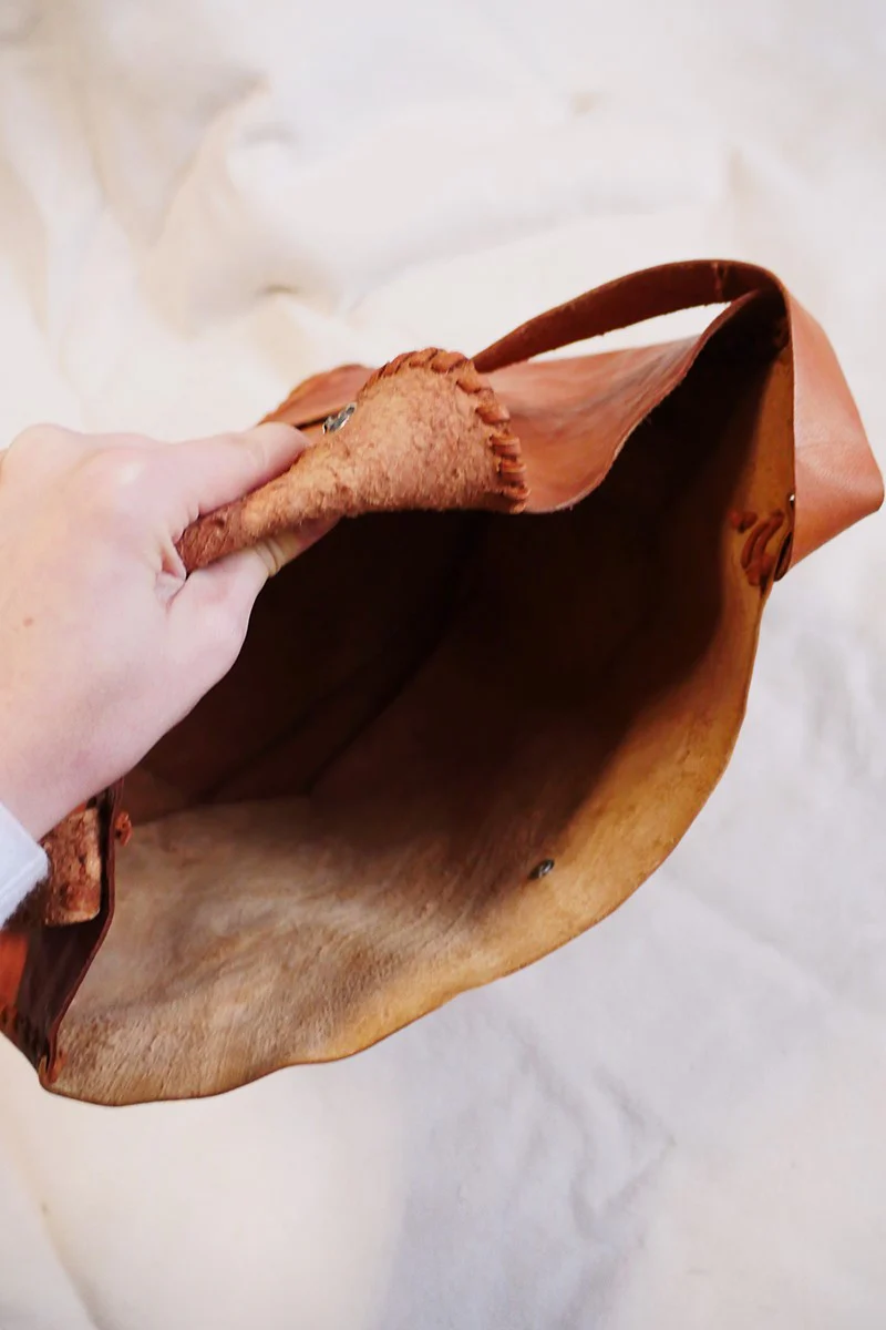 Vintage Cuban Tan Leather Bucket Tote - Image 4