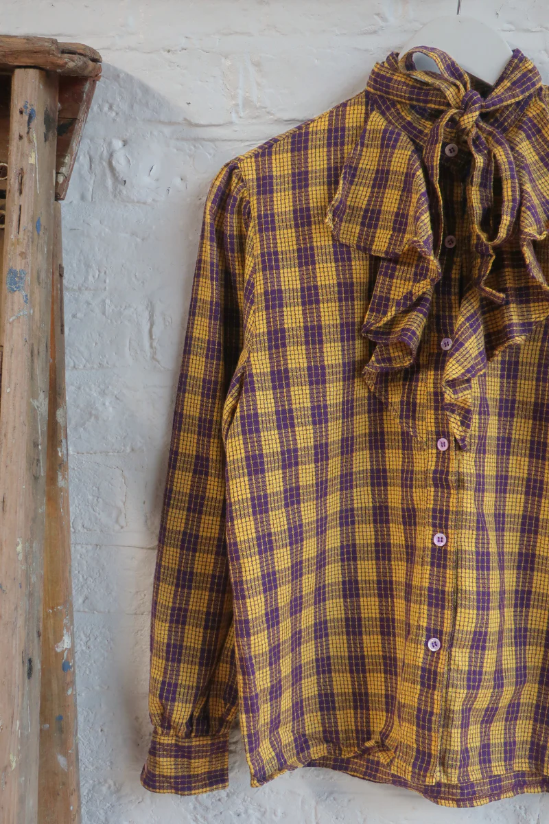 Vintage Blouse - Limoncello Grape Check - Size S - Image 2