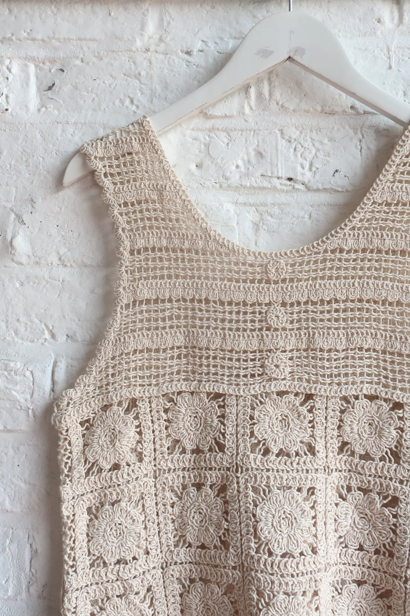 Vintage Crochet Vest - Soft Granny Square Beige - Size S/M - Image 3
