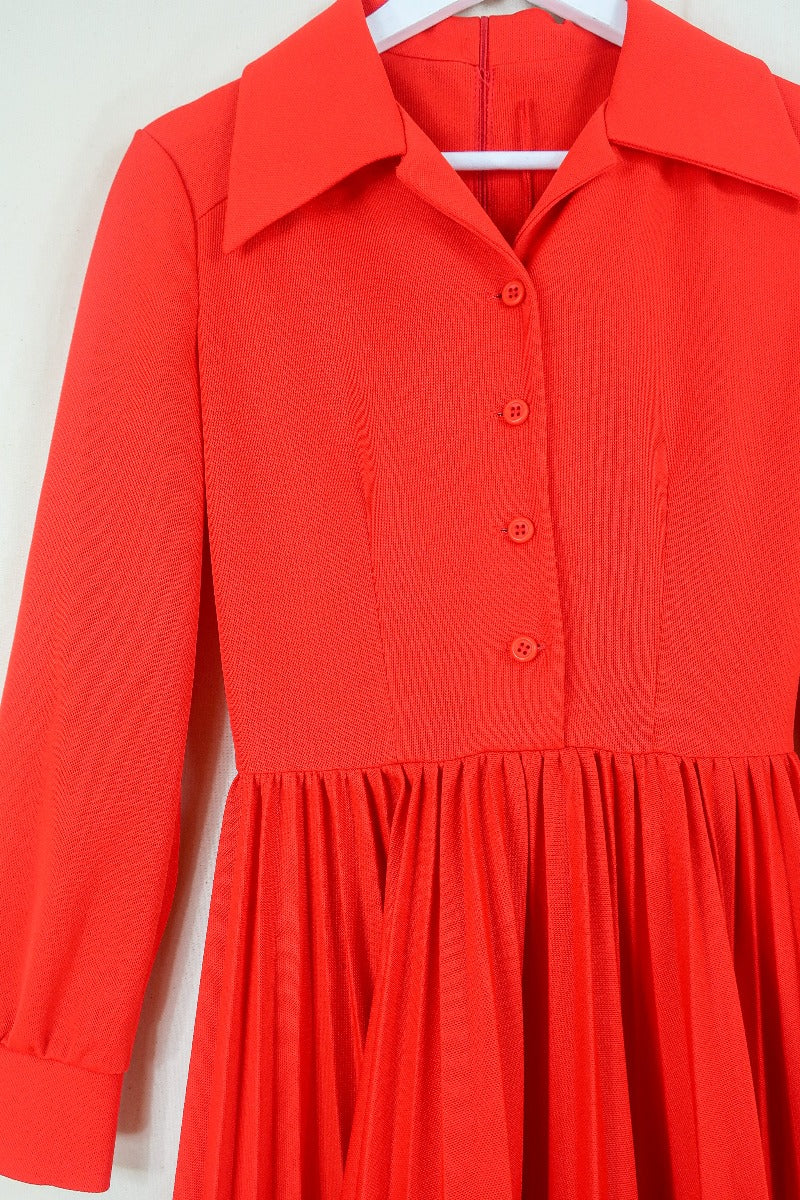 Vintage Dagger Collar Maxi Dress - Vivid Red - Size XS/S - Image 2