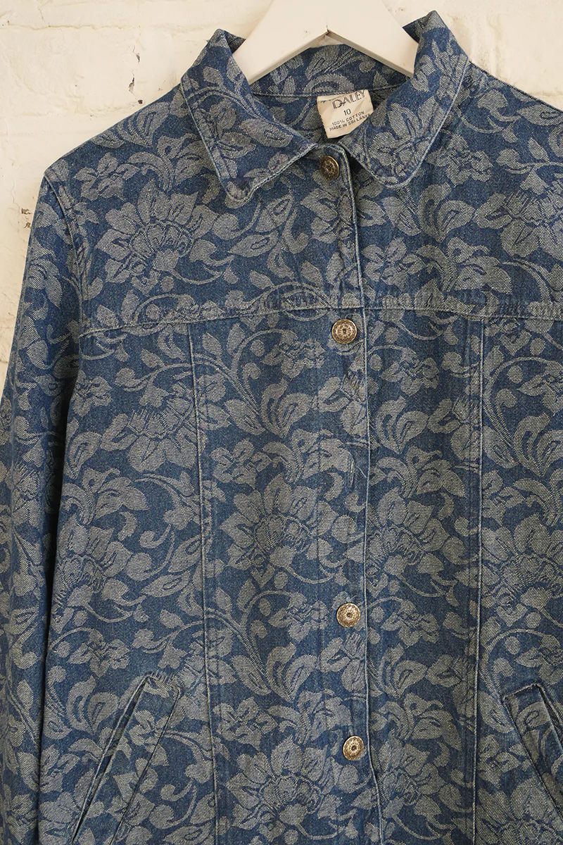 Vintage Denim Jacket - Contrast Wash Antique Floral - Size S - Image 2