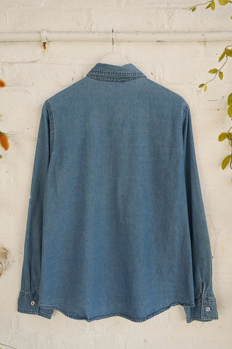 Vintage Denim Shirt - Crimson Berry Branch Cardinal - Free Size L - Image 3