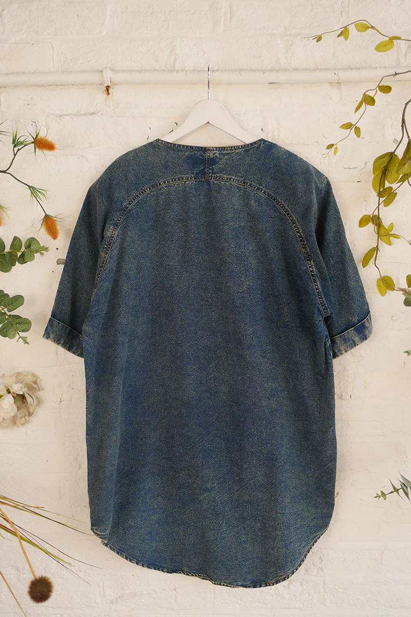 Vintage Denim Shirt - Faded Sequin Sun - Free Size 3XL - Image 3