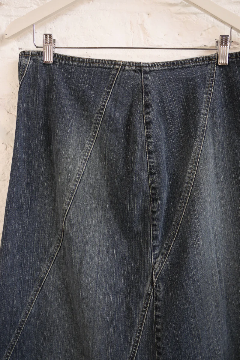 Vintage Denim Skirt - Faded Twist Panel Maxi - Size W33 - Image 2