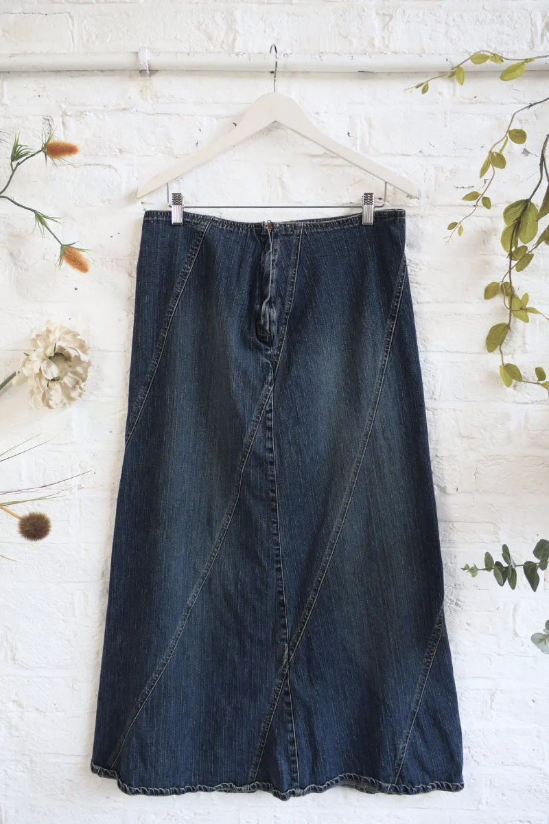 Vintage Denim Skirt - Faded Twist Panel Maxi - Size W33 - Image 3