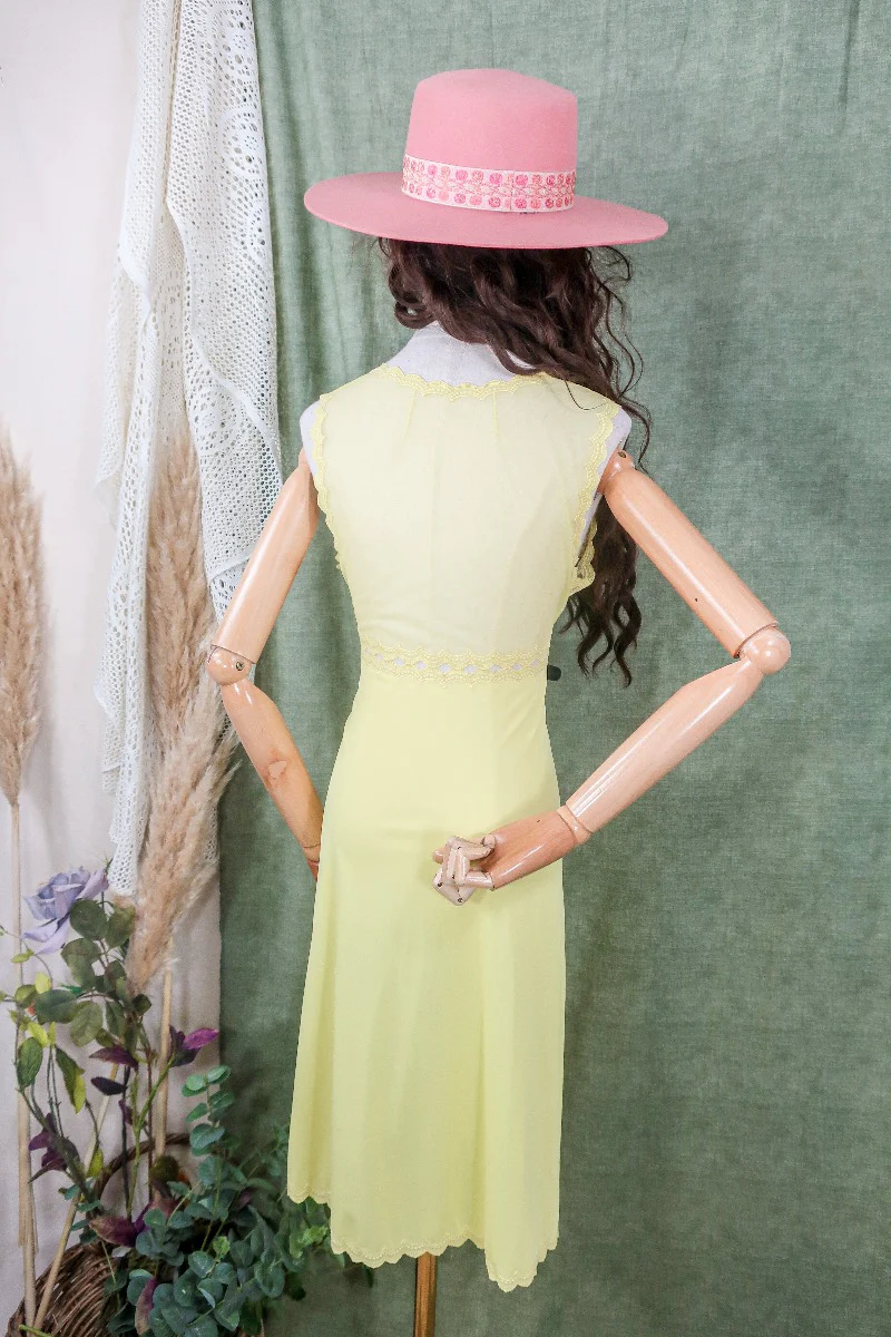 Vintage Mini Dress - Lemon Yellow Lace Slip - Size XS/S - Image 3