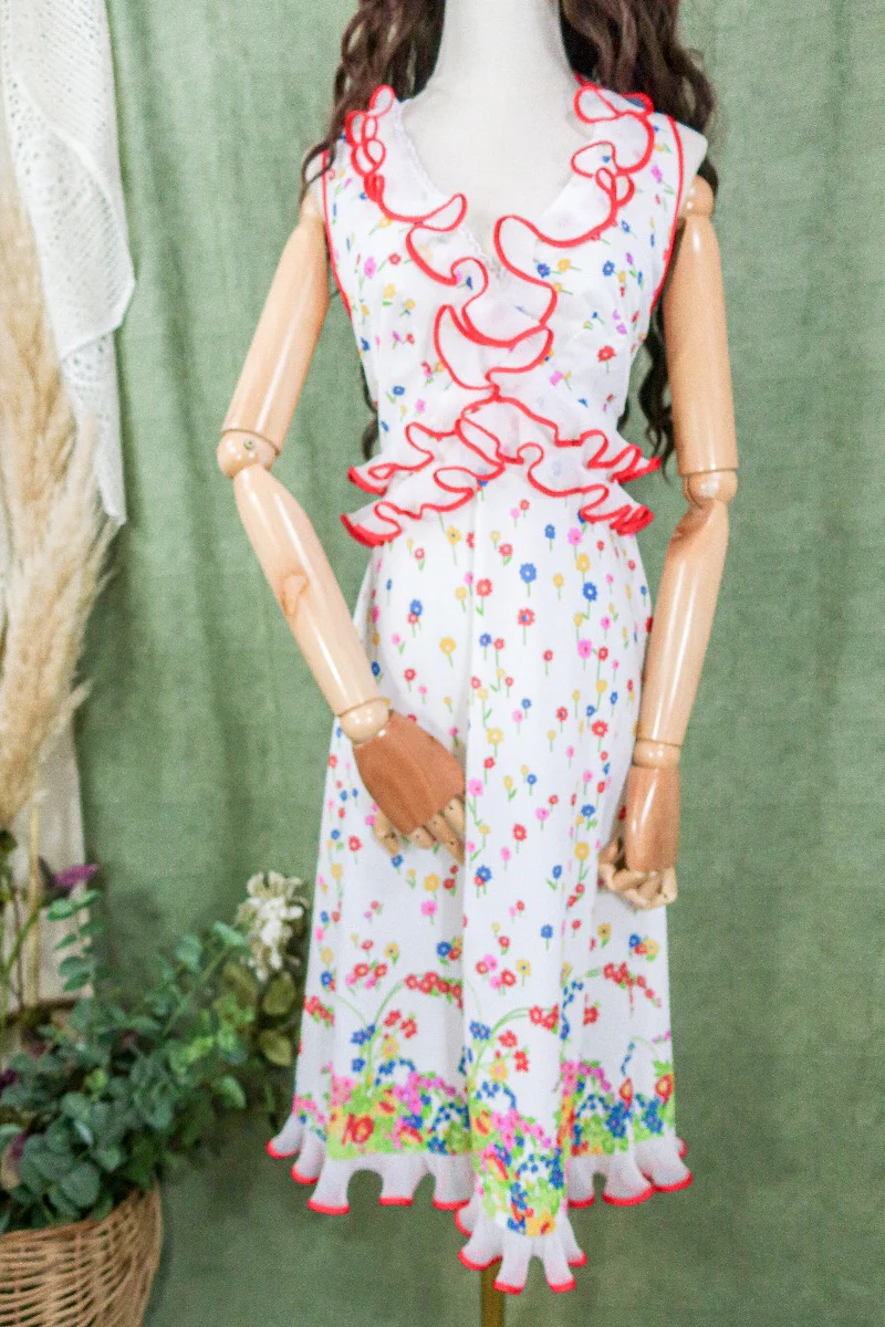 Vintage Midi Dress - Ruffled Ditsy Florals - Size S/M - Image 5