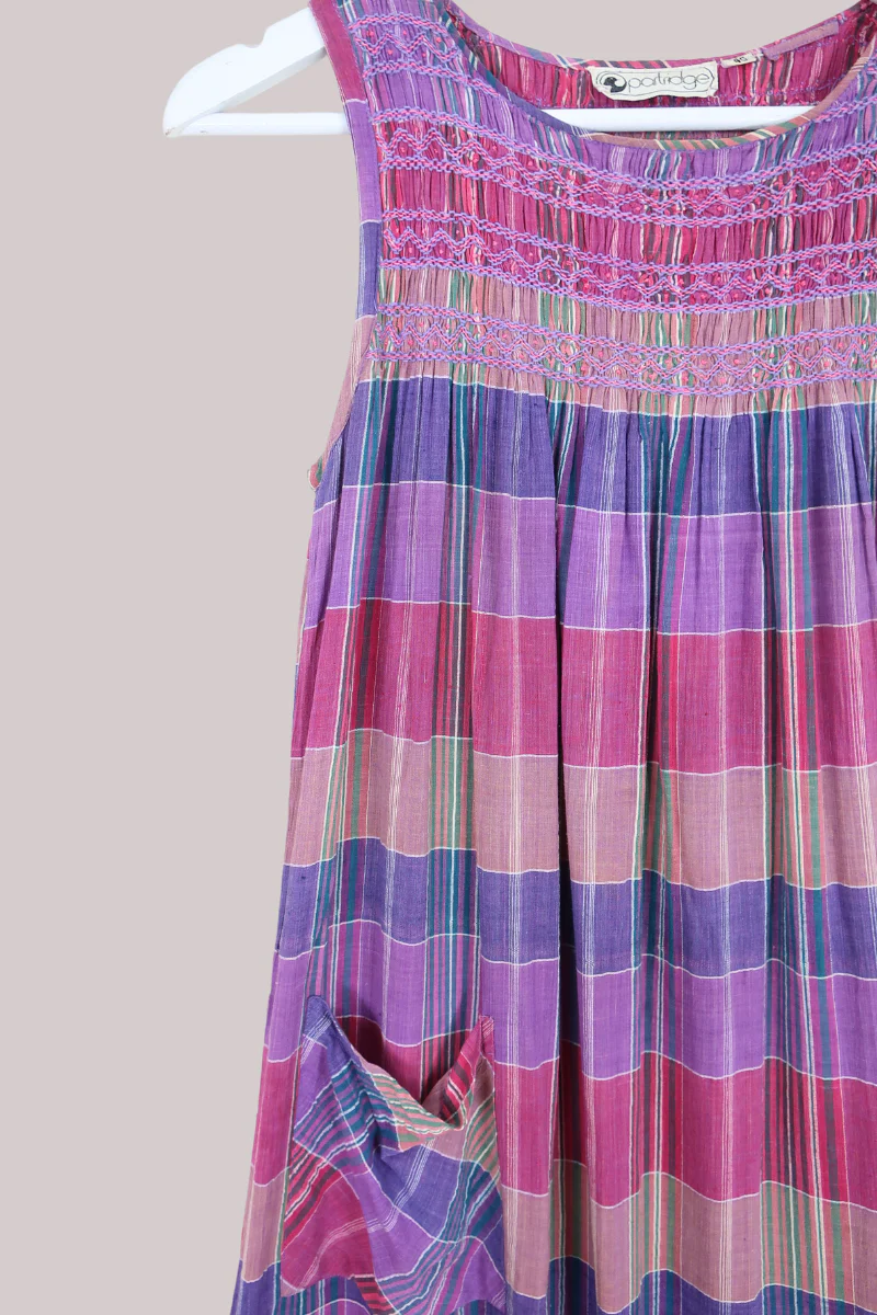 Vintage 70s Smocked Sundress - Lavender Rose Check - Size S/M - Image 2