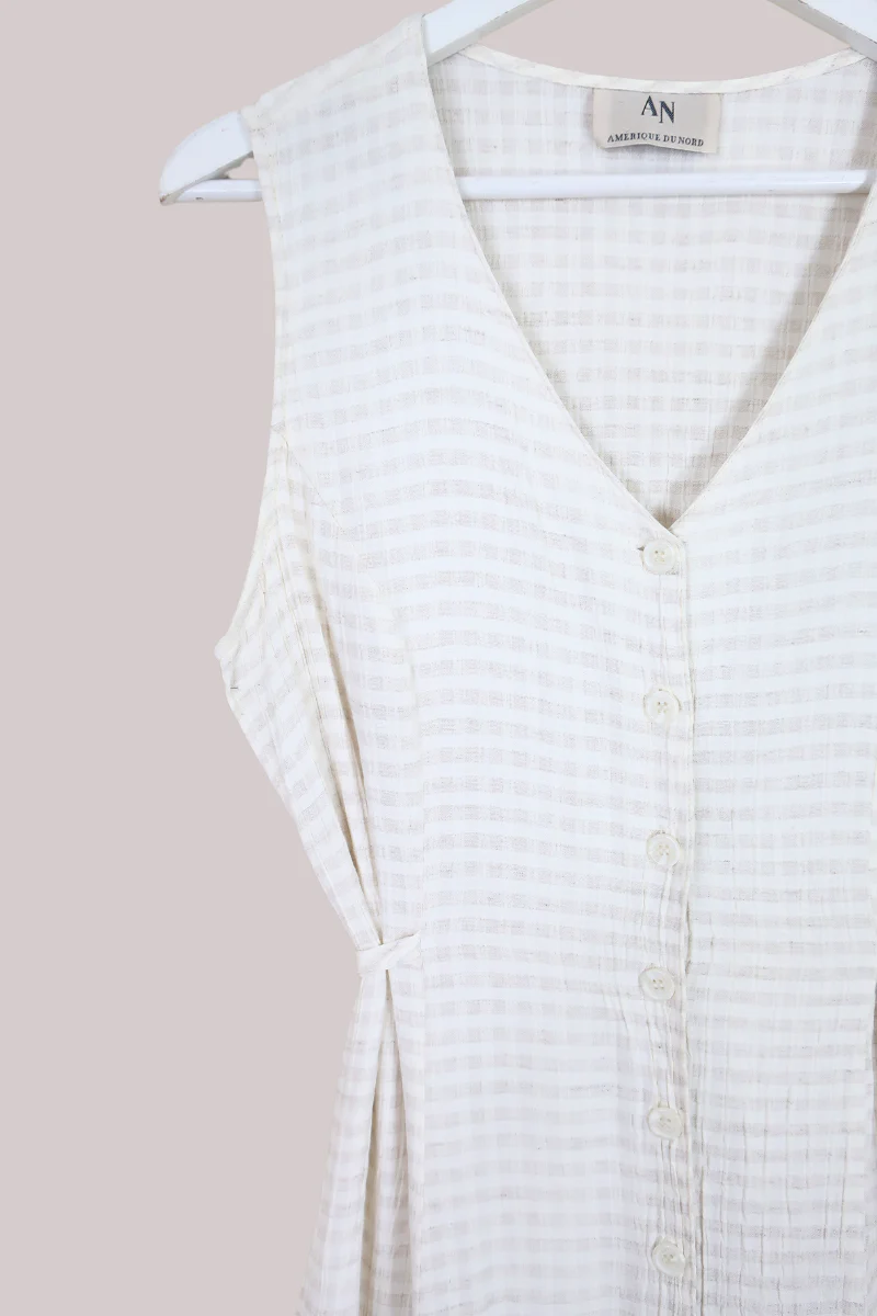 Vintage Dress - Vanilla Check Cheesecloth Maxi - Size S/M - Image 2