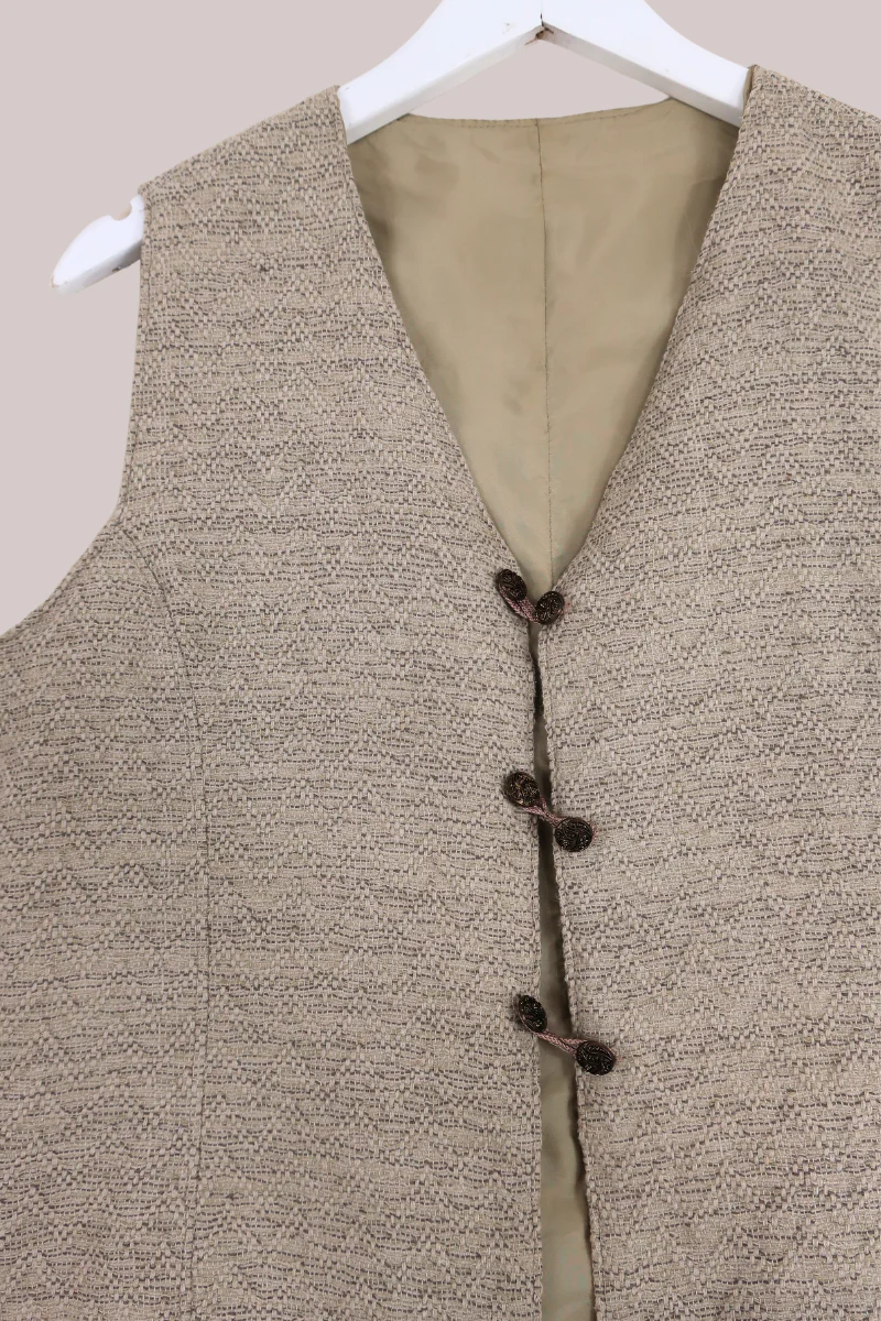 Vintage Ecru Natural Weave Waistcoat - Size M/L - Image 2