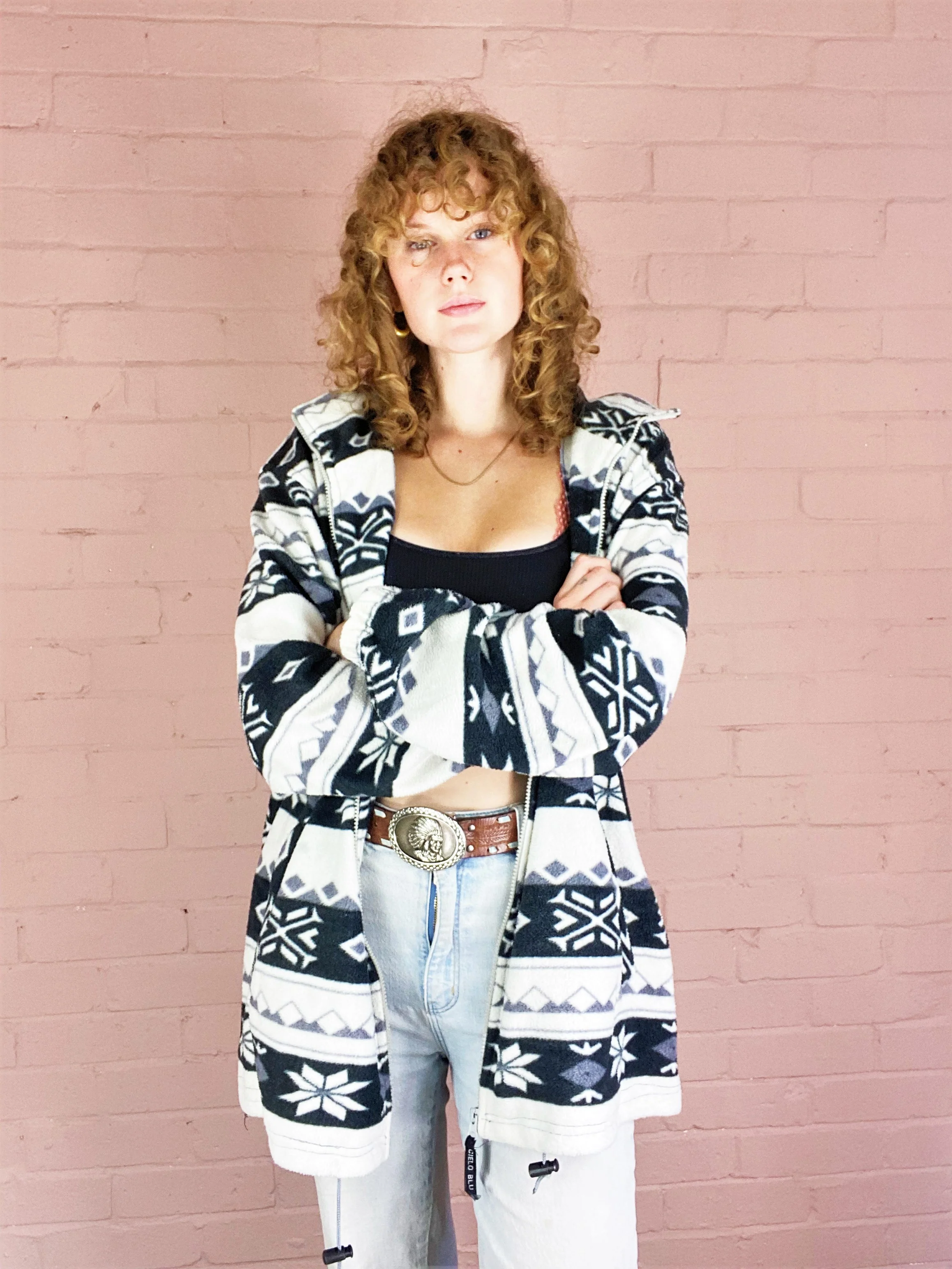 Vintage Fleece - Black, White & Mauve Crystal Flurry - Free Size - Image 4
