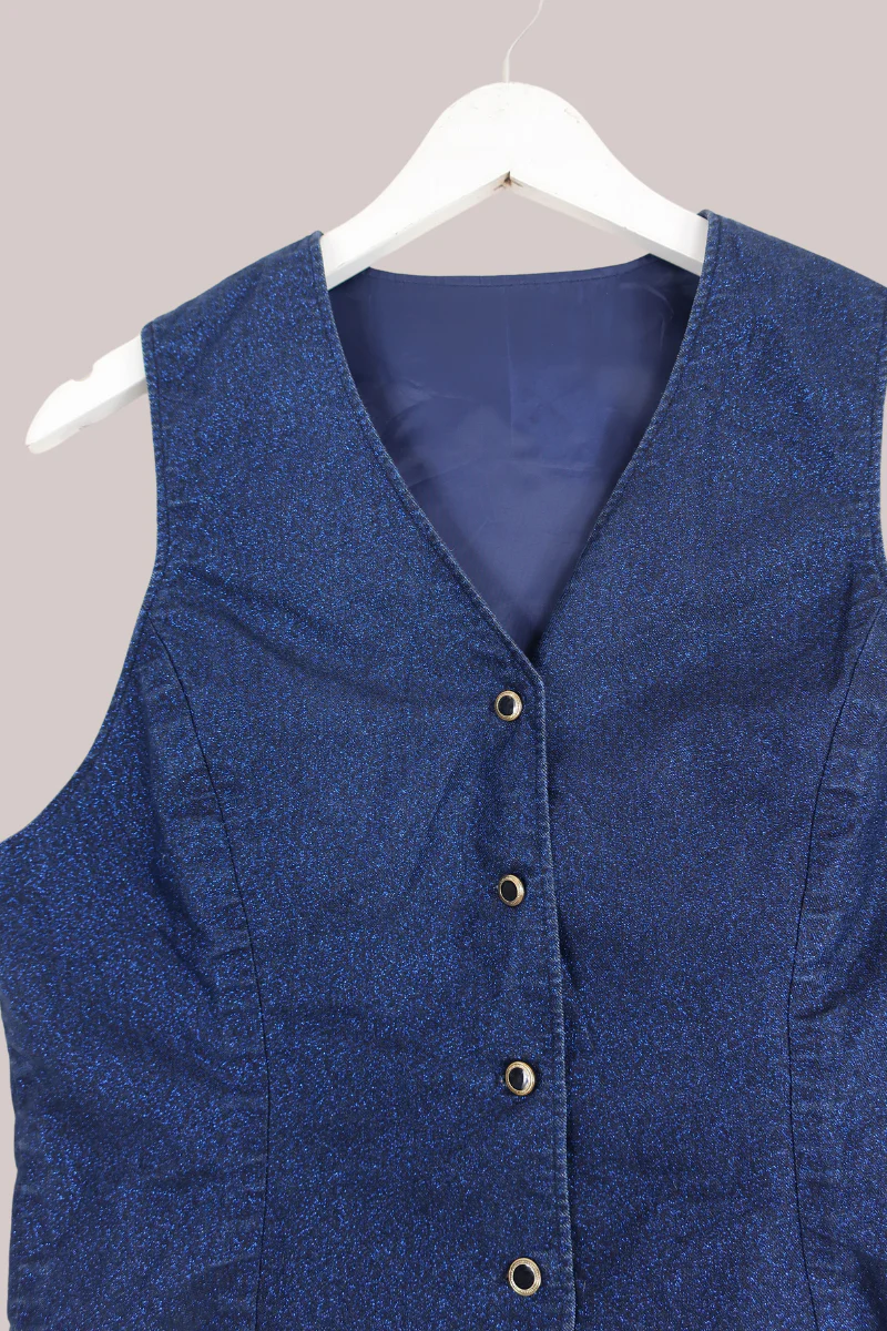 Vintage Galaxy's Glitter Blue Waistcoat - Size S/M - Image 2
