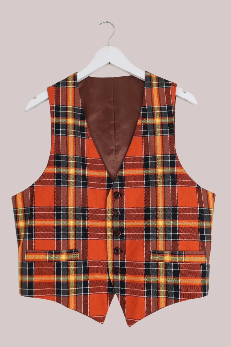 Vintage Highland Bonfire Tartan Waistcoat - Size M/L