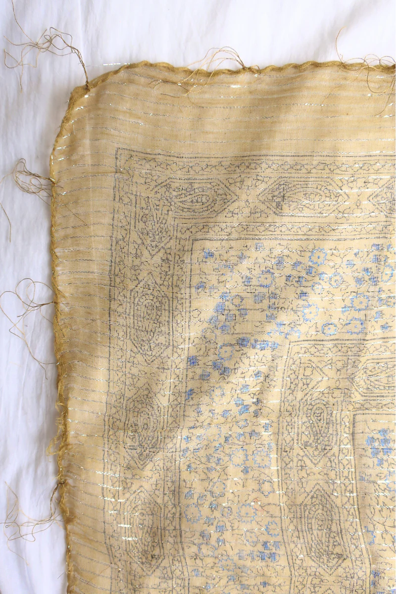 Vintage Indian Cotton Scarf in Gold and Sapphire - Image 3