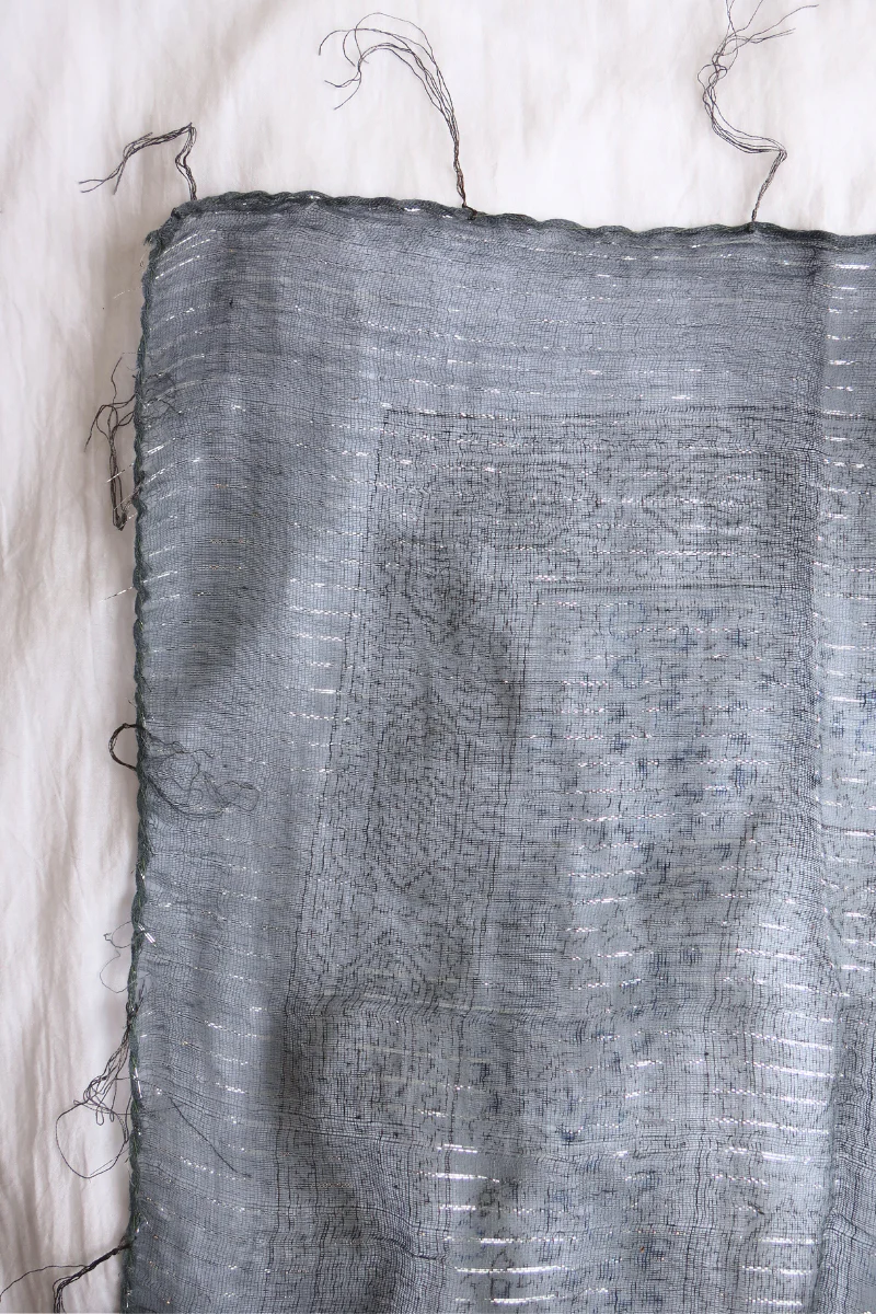 Vintage Indian Cotton Scarf in Jean Blue - Image 3