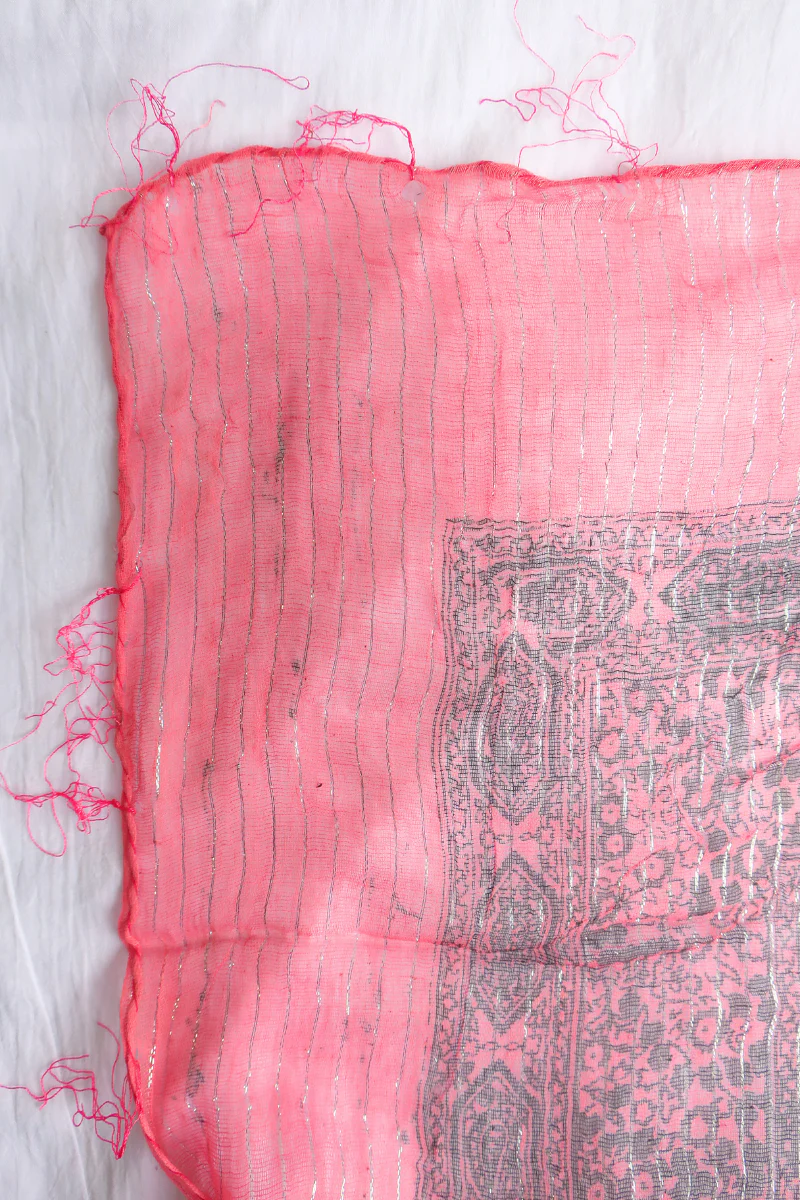 Vintage Indian Cotton Scarf in Pink Dahlia - Image 3