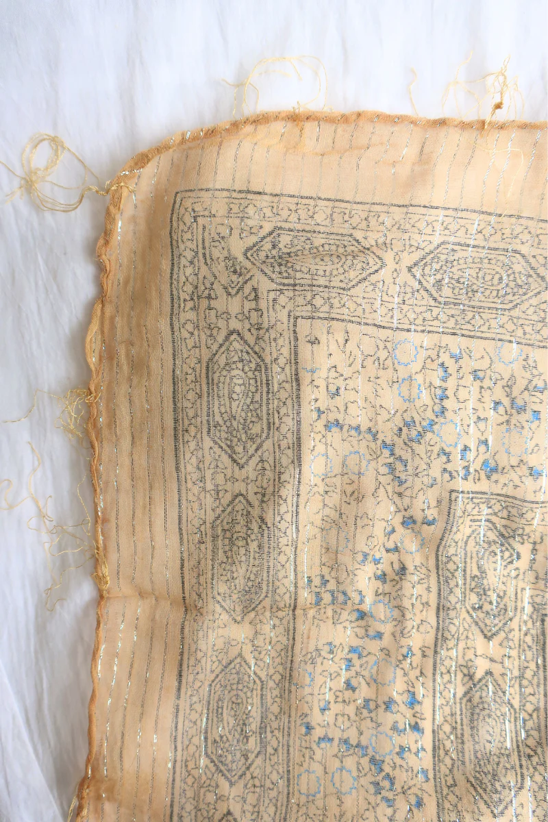 Vintage Indian Cotton Scarf in Sand and Sea - Image 3