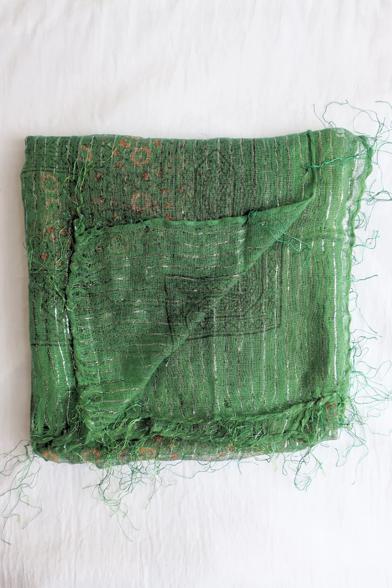 Vintage Indian Cotton Scarf in Woodland - Image 2