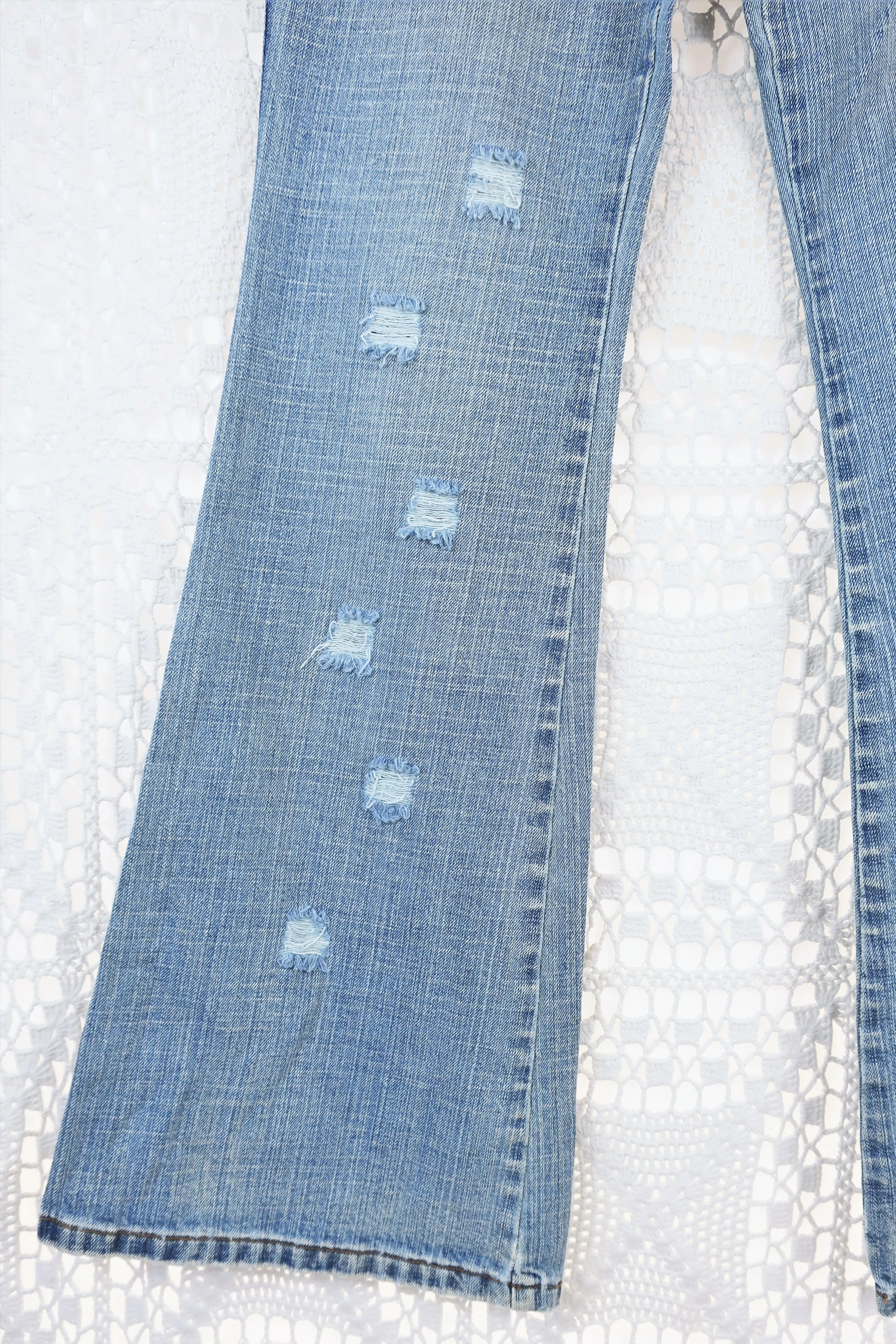 Vintage Flared Jeans - Stone Wash Blue with Distressing - Size S - Image 4