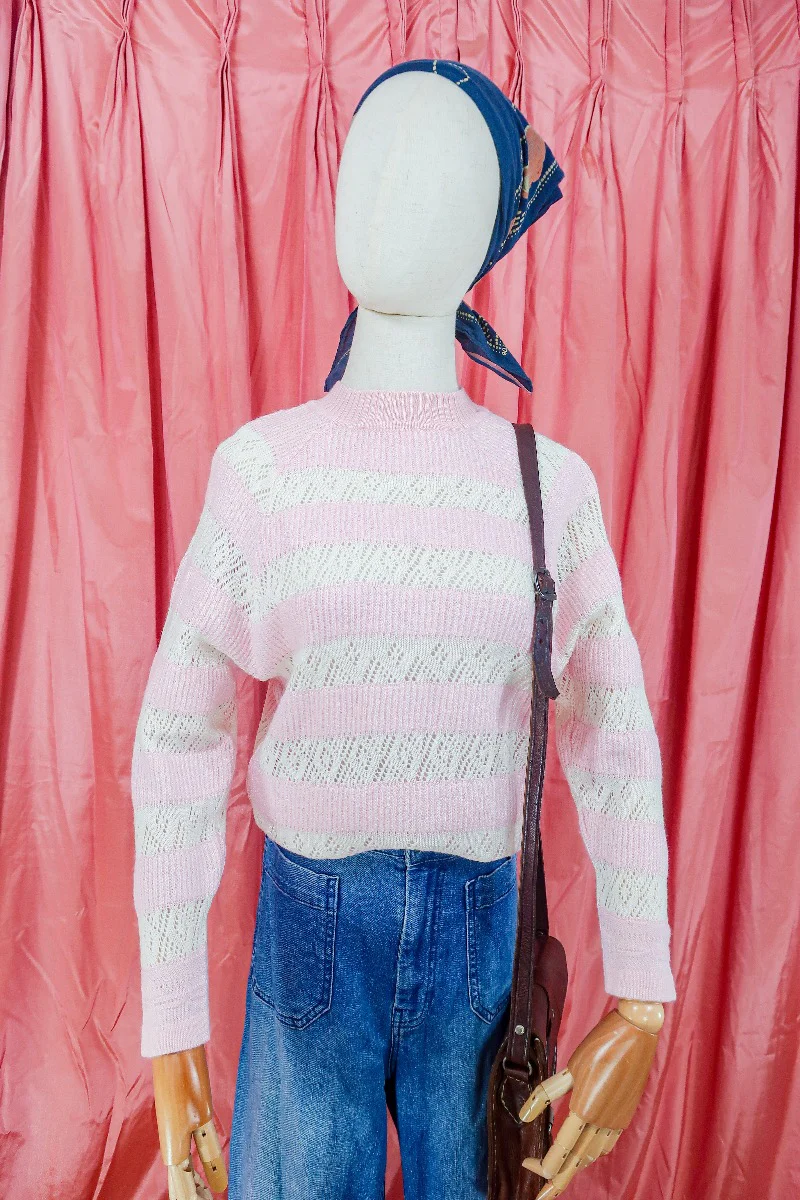 Vintage Jumper - 80's Crochet Candy Floss crème- Size S/M