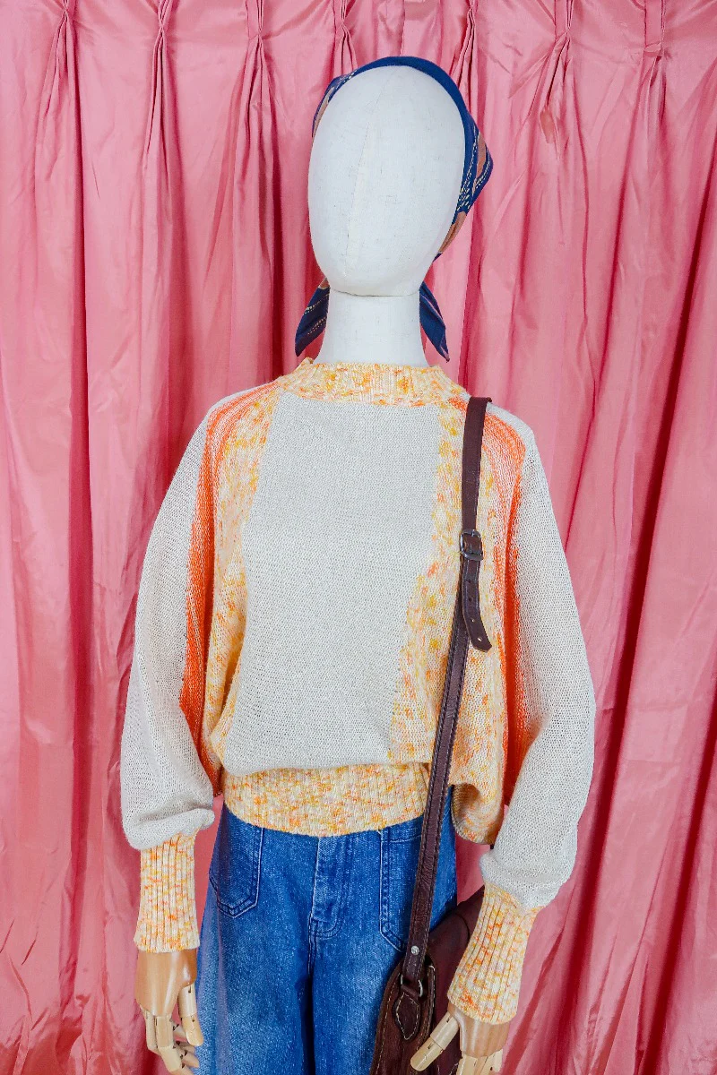 Vintage Jumper- Peach Melba 80's Batwing Knit - Size M