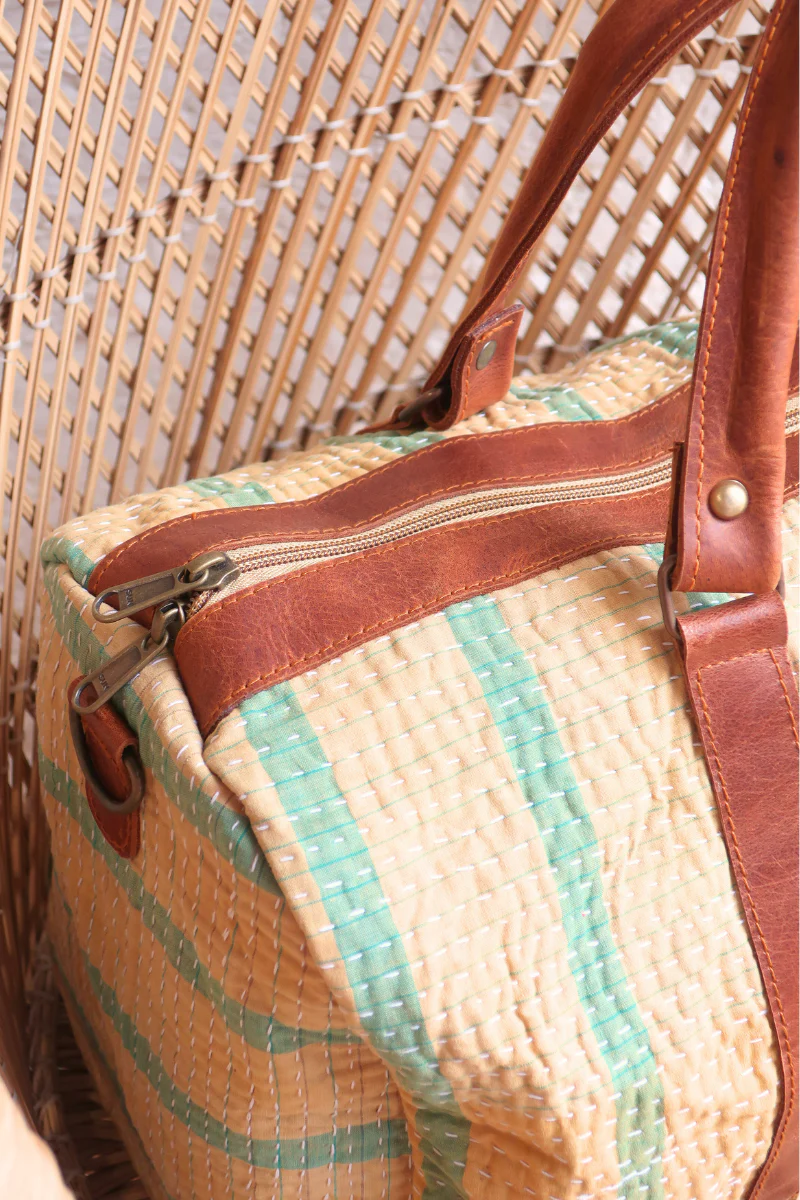 Vintage Kantha Holdall Bag in Honey & Basil - Image 2