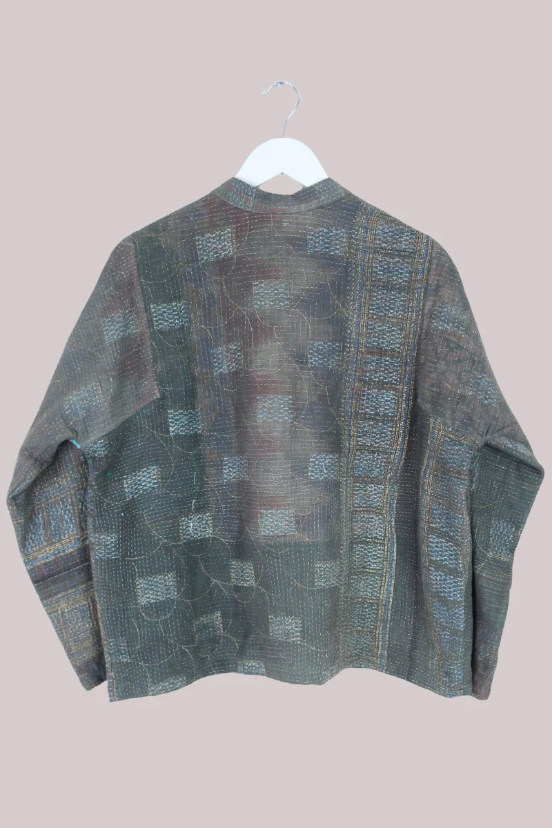 Vintage Kantha Liner Jacket in Cedar Brown Patchwork - Size M/L - Image 3