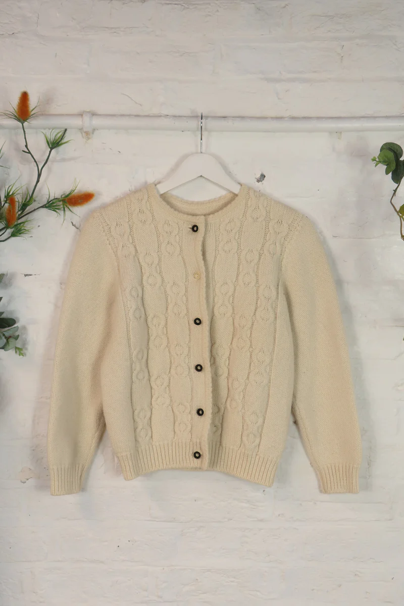 Vintage Knit Cardigan - Eggshell Cableknit - Size XS