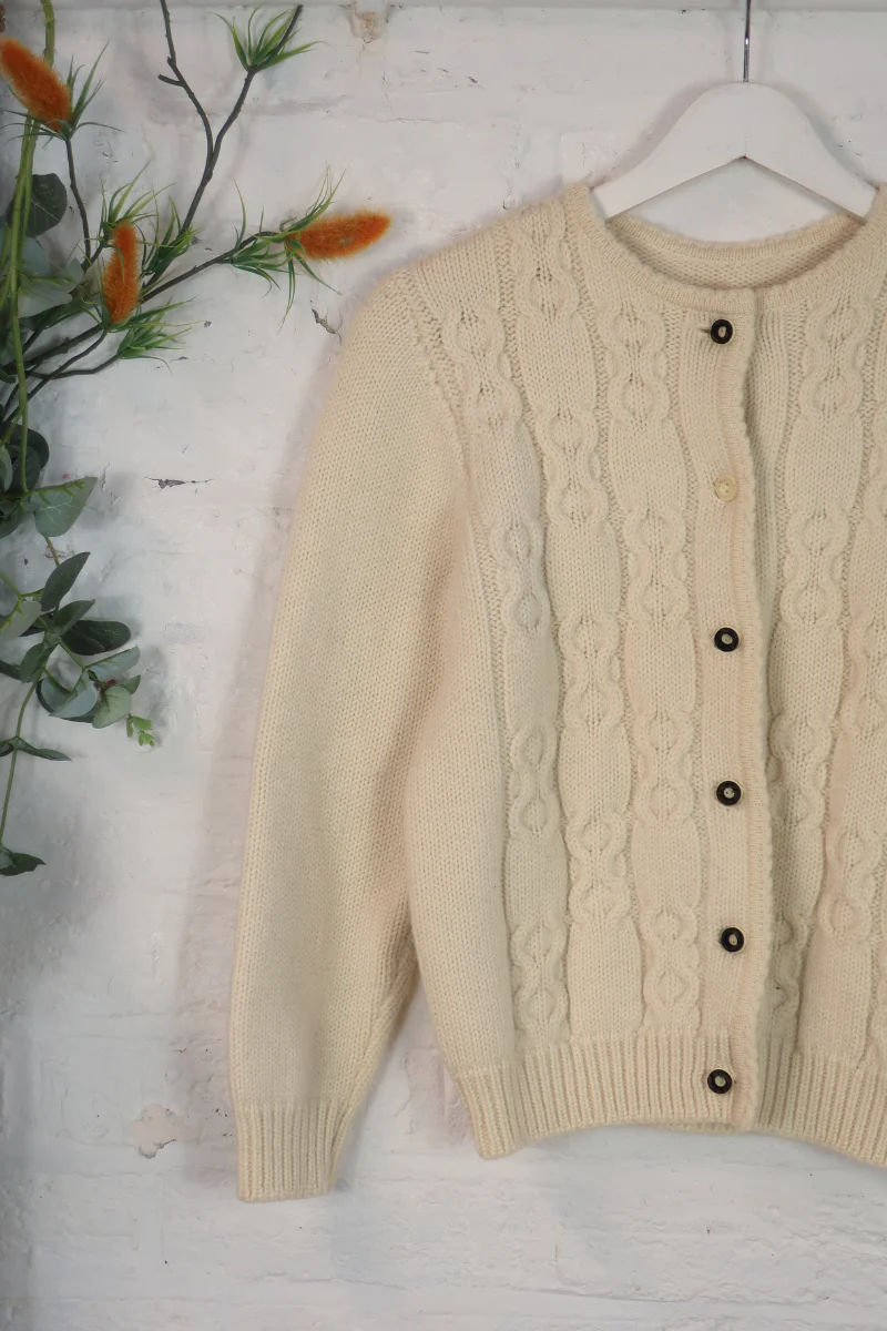 Vintage Knit Cardigan - Eggshell Cableknit - Size XS - Image 2