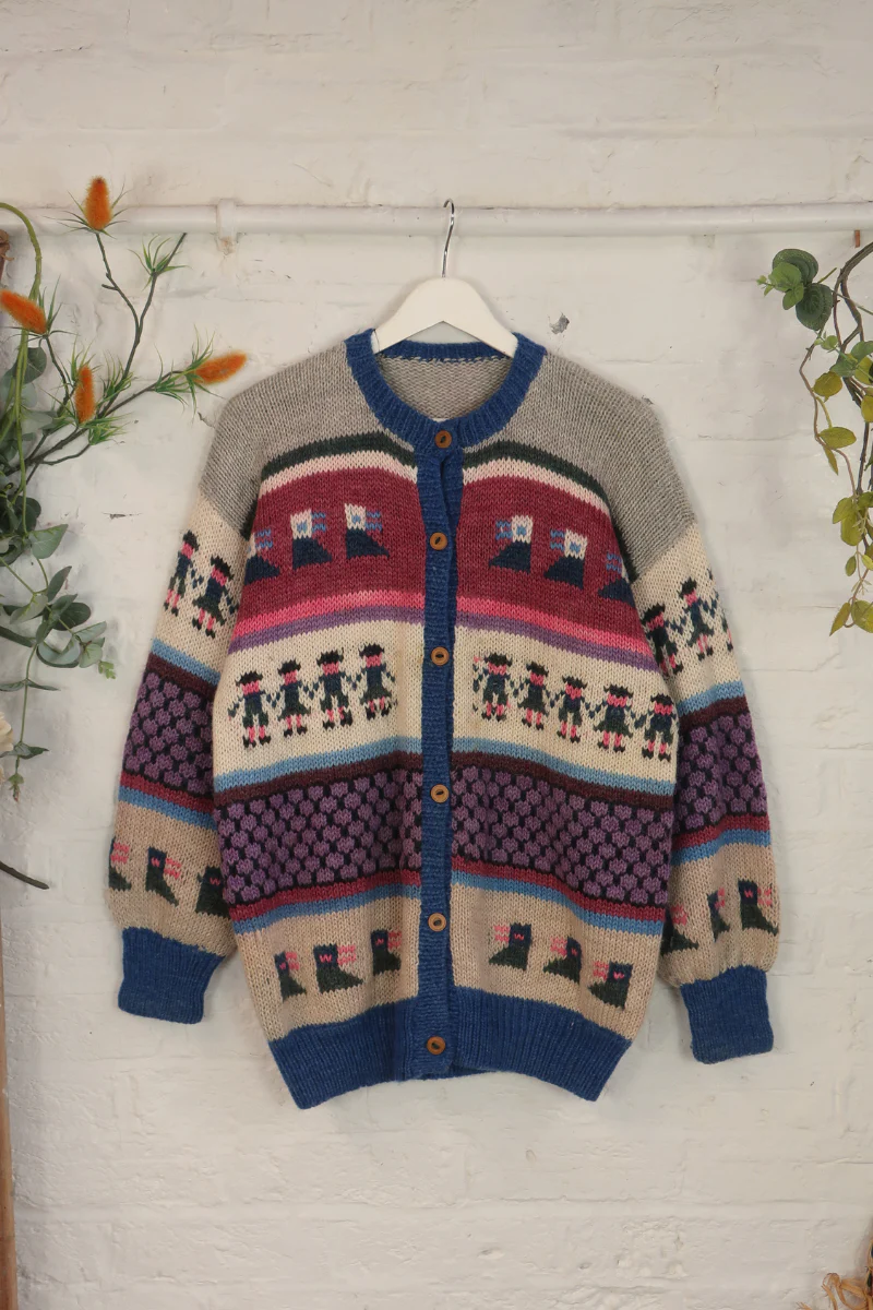 Vintage Knit Cardigan - Hand In Hand - Size XL