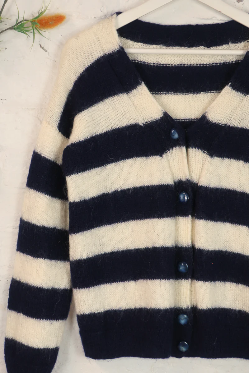 Vintage Knit Cardigan - Nautical Stripe - Size M/L - Image 2