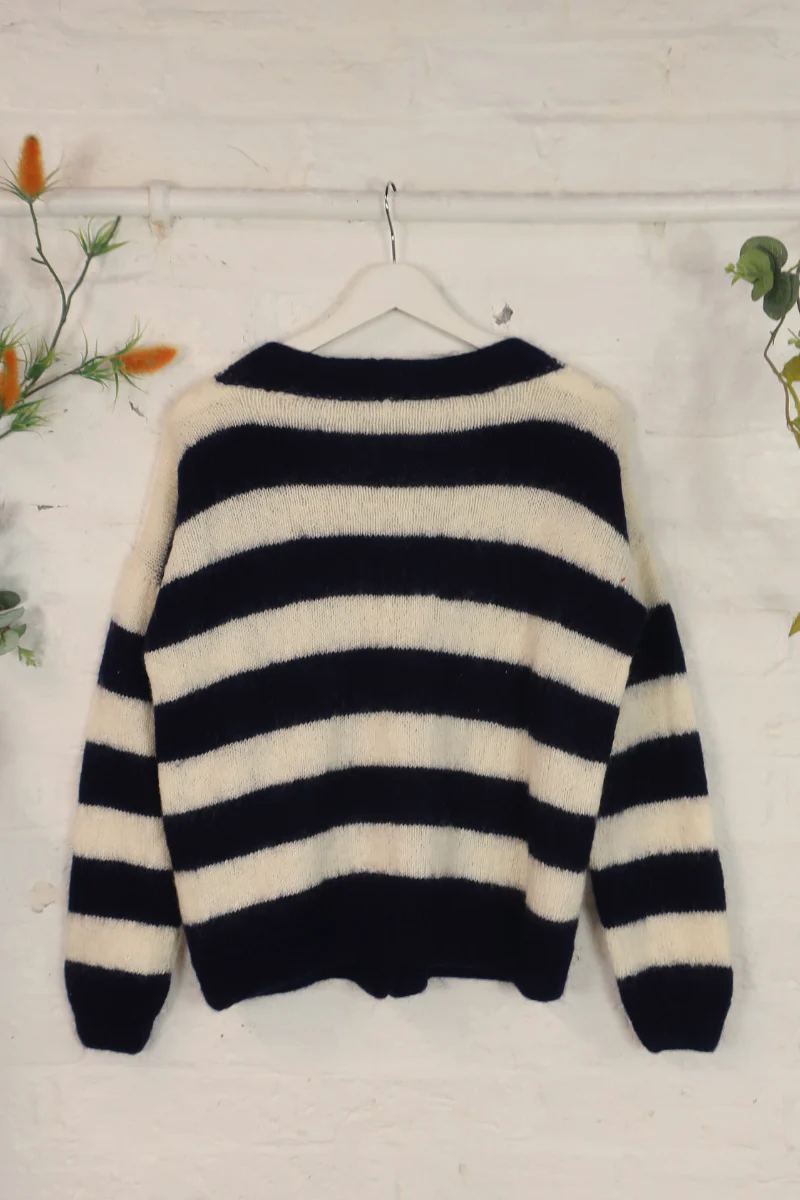 Vintage Knit Cardigan - Nautical Stripe - Size M/L - Image 3
