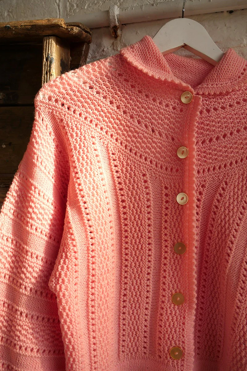 SALE Vintage Knit Cardigan - Petal Pink Crochet - Size S - Image 2