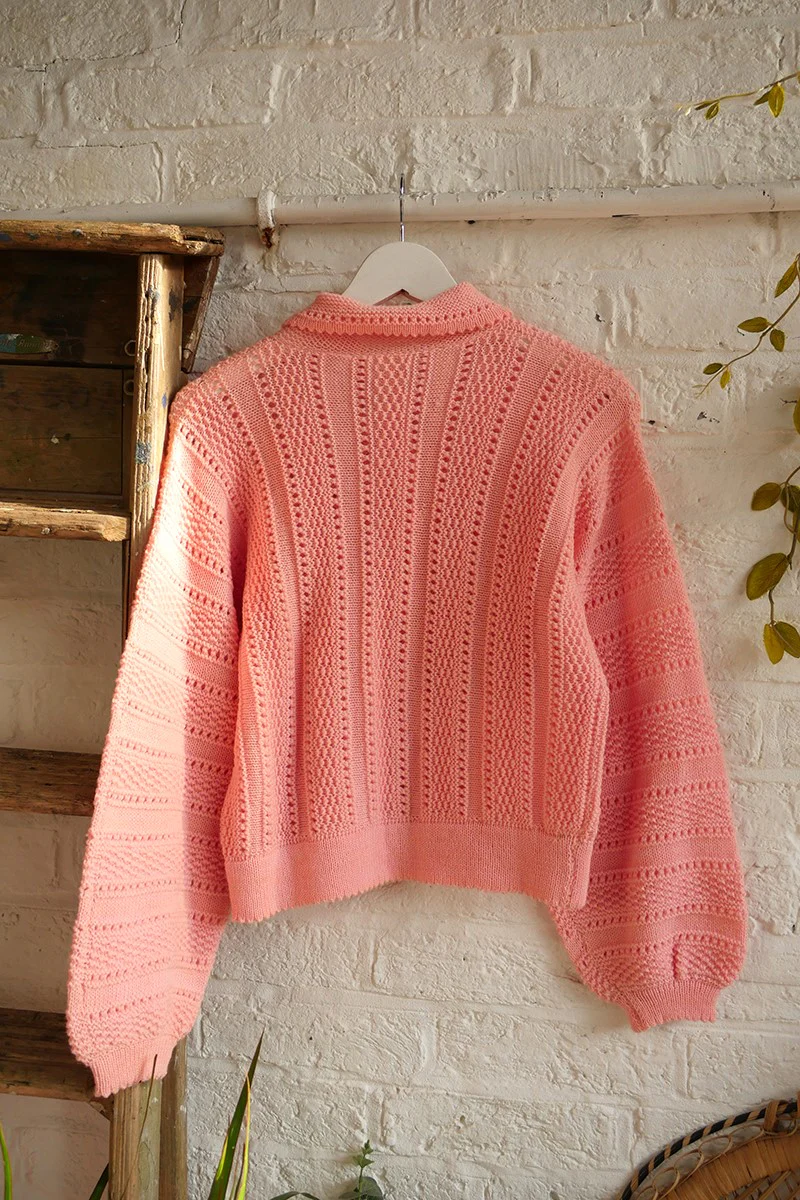 SALE Vintage Knit Cardigan - Petal Pink Crochet - Size S - Image 3