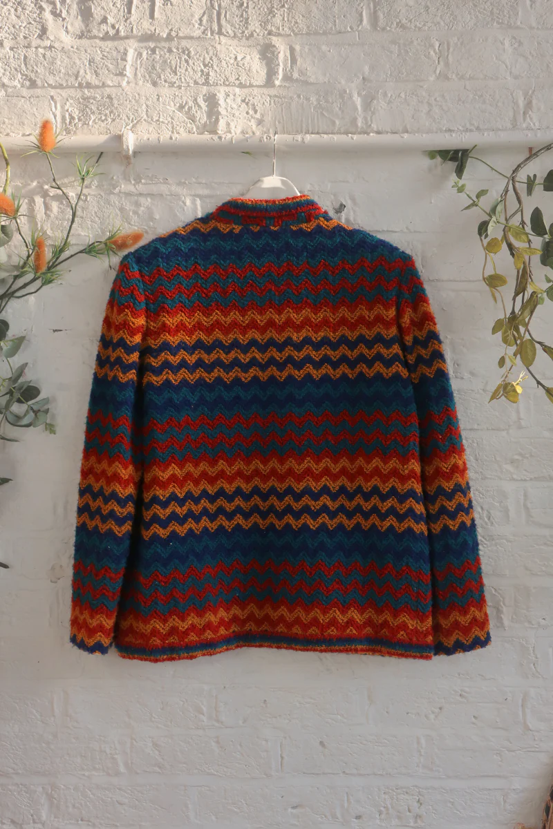 Vintage Knit Jacket - 80s Earthy Zigzag - Size XL - Image 3