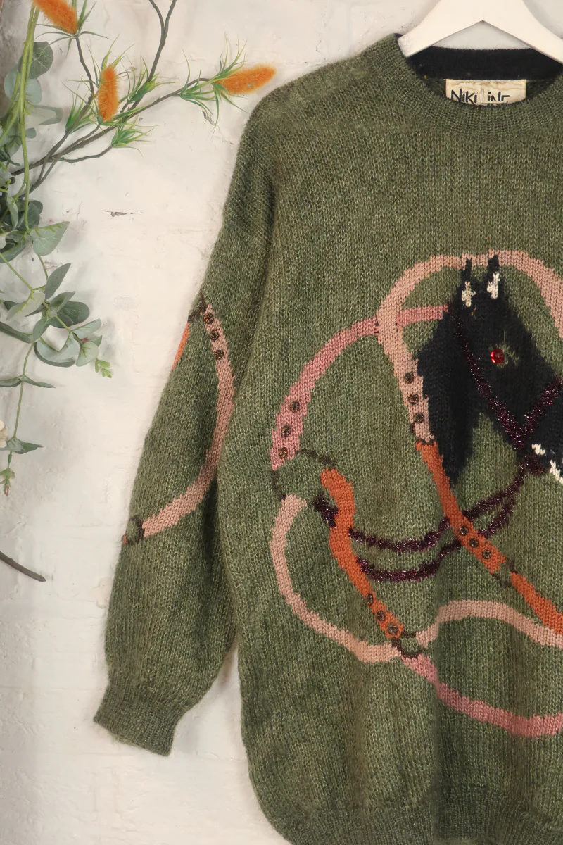 Vintage Knit Jumper - Equestrian Olive Green - Size XXL - Image 2