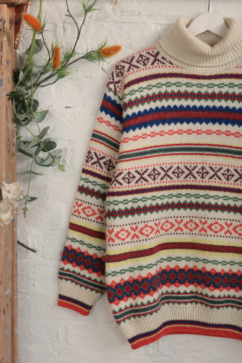 Vintage Knit Jumper - Paintbox Fair Isle - Size XL - Image 2