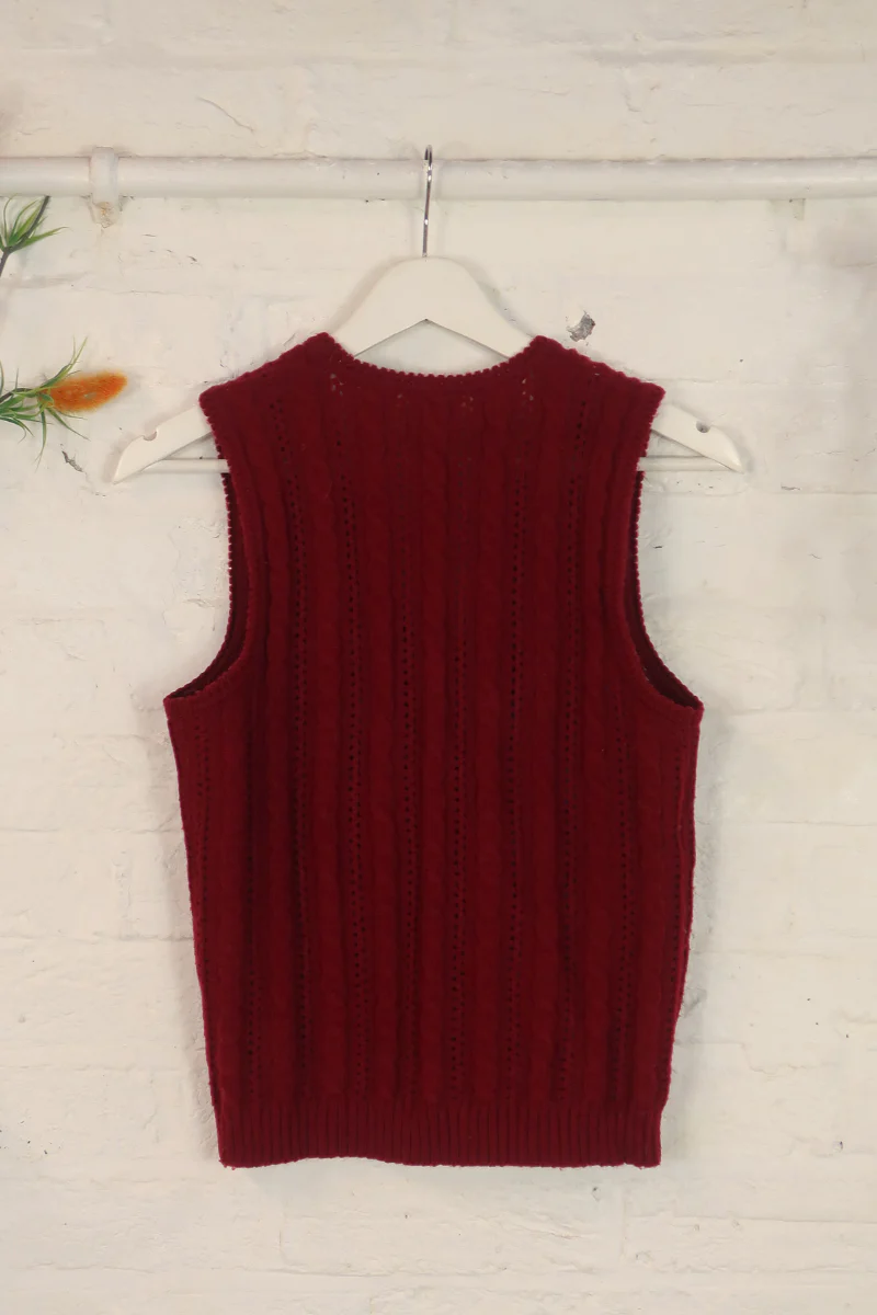 Vintage Knit Waistcoat - Blackberry Cableknit - Size S - Image 3