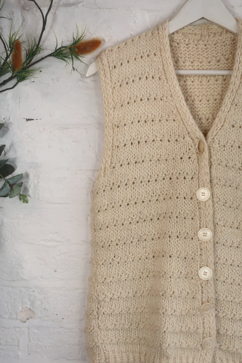 Vintage Knit Waistcoat - Buttercream - Size M - Image 2