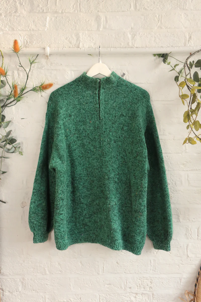 Vintage Knit Jumper - Emerald Quarterzip - Size XXL