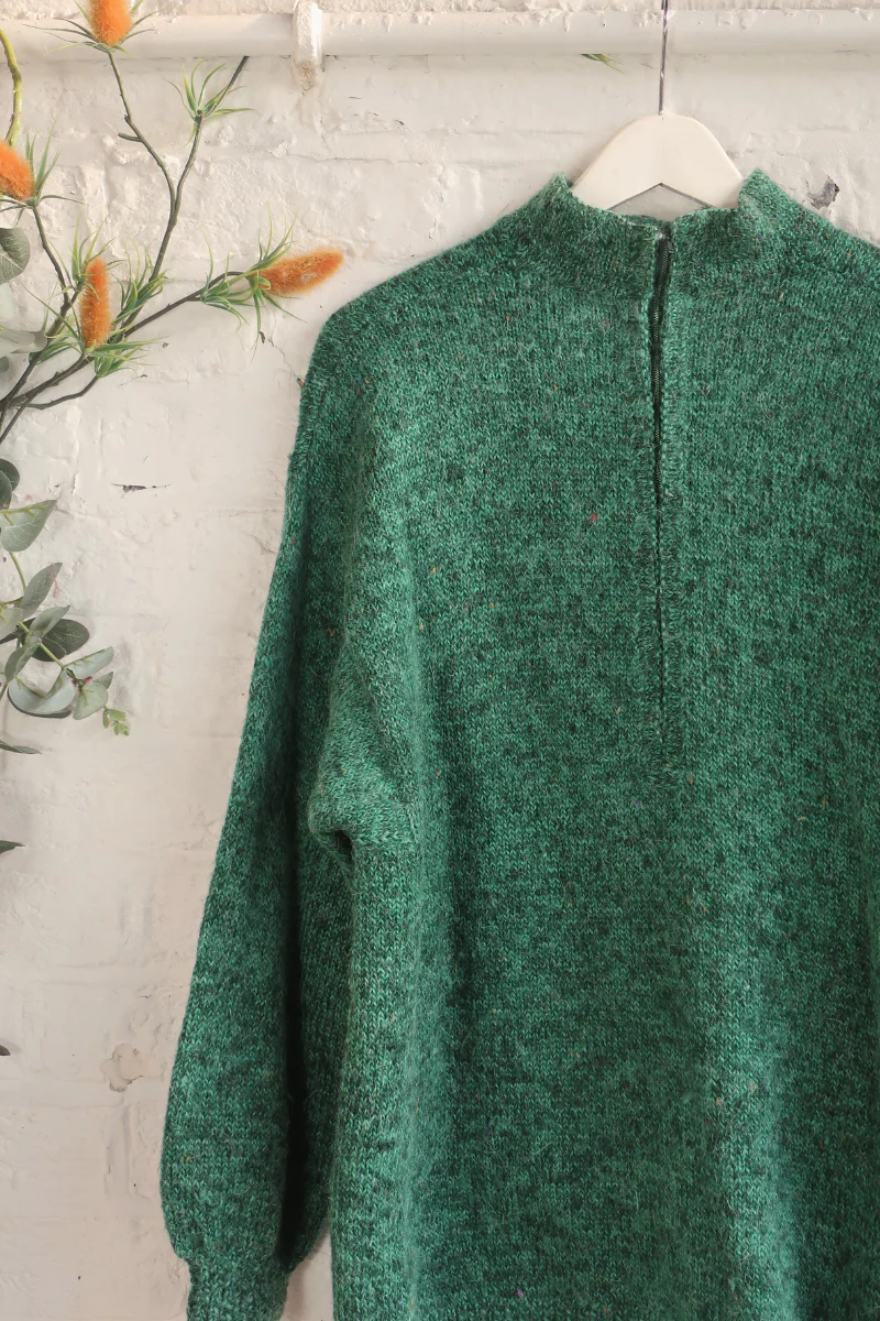 Vintage Knit Jumper - Emerald Quarterzip - Size XXL - Image 2