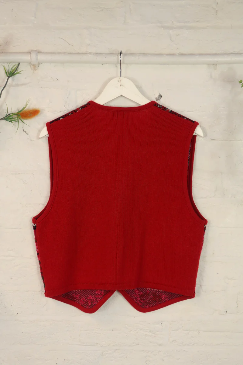 Vintage Knit Waistcoat - Scarlet Rose - Size M/L - Image 2