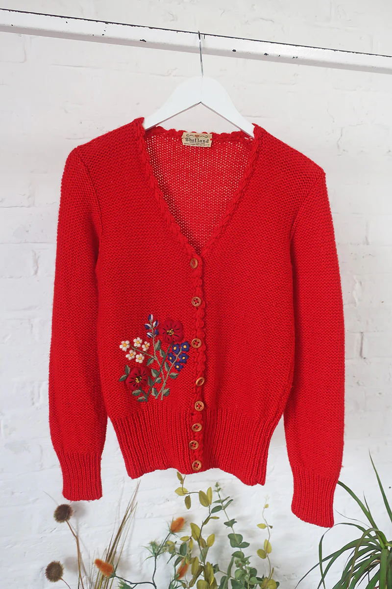 Vintage Knitwear - Poppy Red Miss Honey Cardigan - Size S