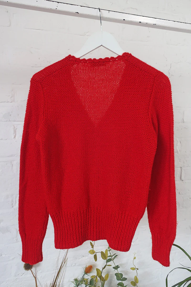 Vintage Knitwear - Poppy Red Miss Honey Cardigan - Size S - Image 3